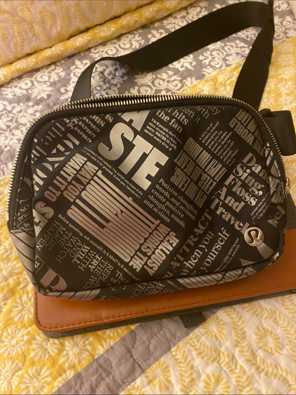 lululemon athletica Black and Gray Graphic Print Crossbody Bag